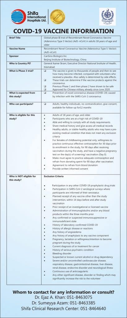 Covid 19 Vaccine Trial Shifa International Hospital [ 1024 x 410 Pixel ]